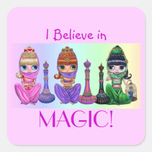 I Believe in Magic! Cute Big Eye Genie Dolls Square Sticker