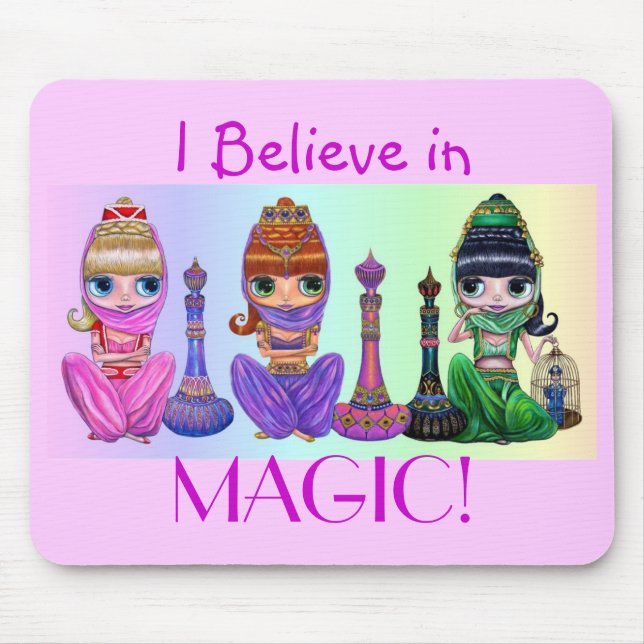 I Believe in Magic! Cute Little Big Eye Genies Mouse Mat (Front)