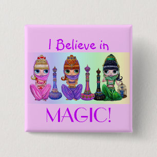 I Believe in Magic! Cute Little Genie Dolls 15 Cm Square Badge