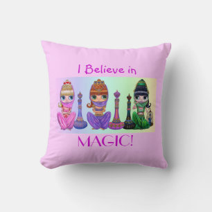 I Believe in Magic! Three Cute Genie Girls Cushion