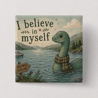 I believe in myself whimsical Loch Ness Monster 15 Cm Square Badge
