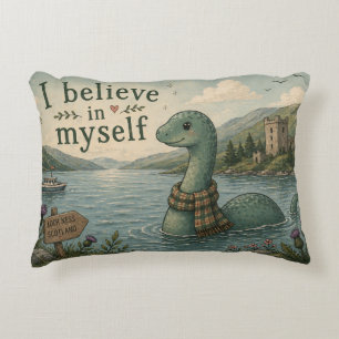 I believe in myself whimsical Loch Ness Monster Decorative Cushion