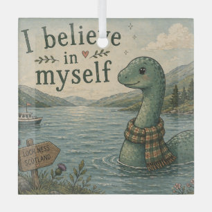 I believe in myself whimsical Loch Ness Monster Glass Tree Decoration