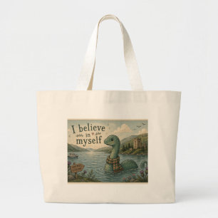 I believe in myself whimsical Loch Ness Monster Large Tote Bag