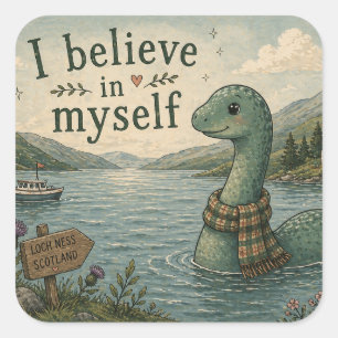 I believe in myself whimsical Loch Ness Monster Square Sticker