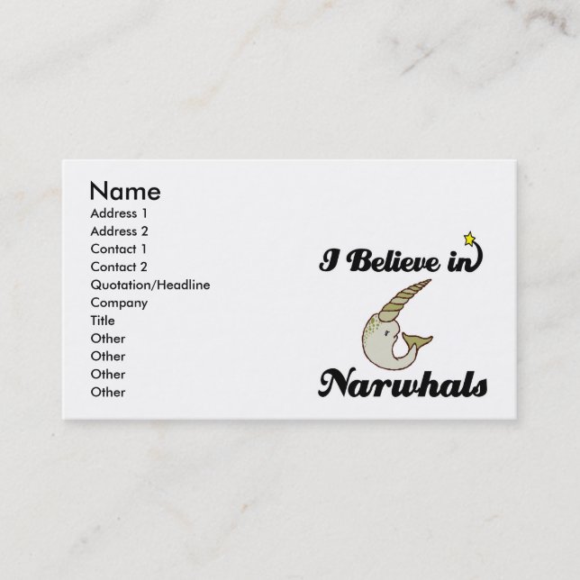 i believe in narwhals business card (Front)