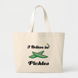 i believe in pickles large tote bag