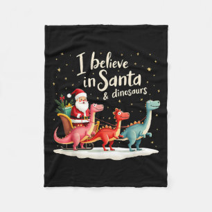 I Believe In Santa And Dinosaurs Holiday Funny Chr Fleece Blanket