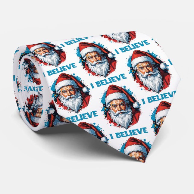 I Believe in Santa Claus Graffiti Style Design Tie (Rolled)
