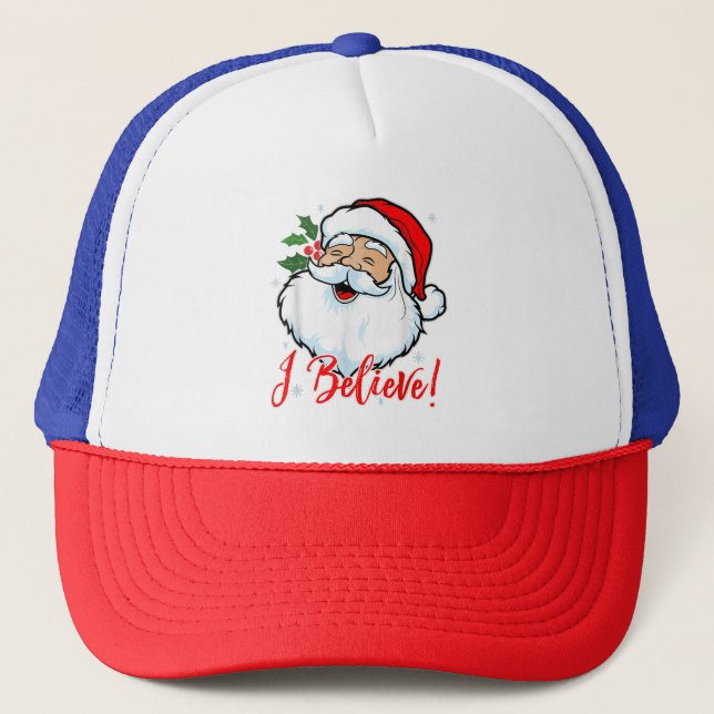 I Believe In Santa Claus T-Shirt Funny Christmas H Trucker Hat (Front)