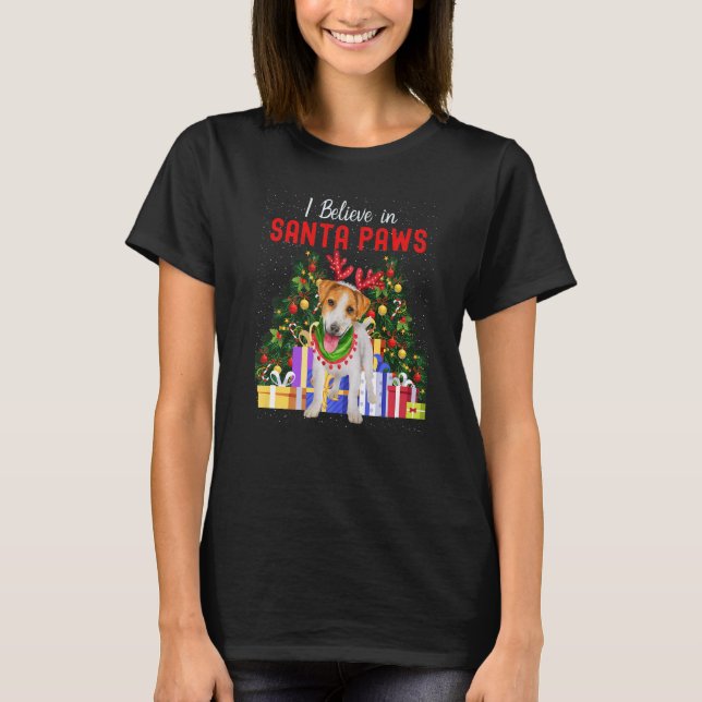 I Believe In Santa Paws  Cute Jack Russell Christm T-Shirt (Front)