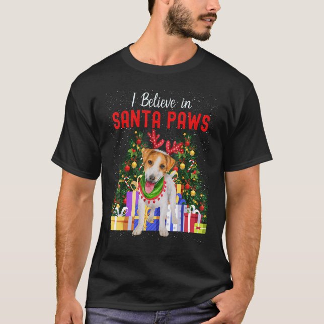 I Believe In Santa Paws  Cute Jack Russell Christm T-Shirt (Front)