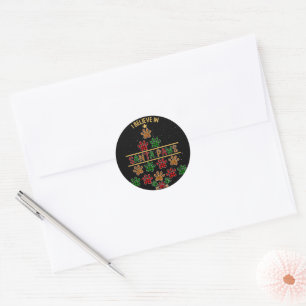 I Believe in Santa Paws Plaid Christmas Classic Round Sticker