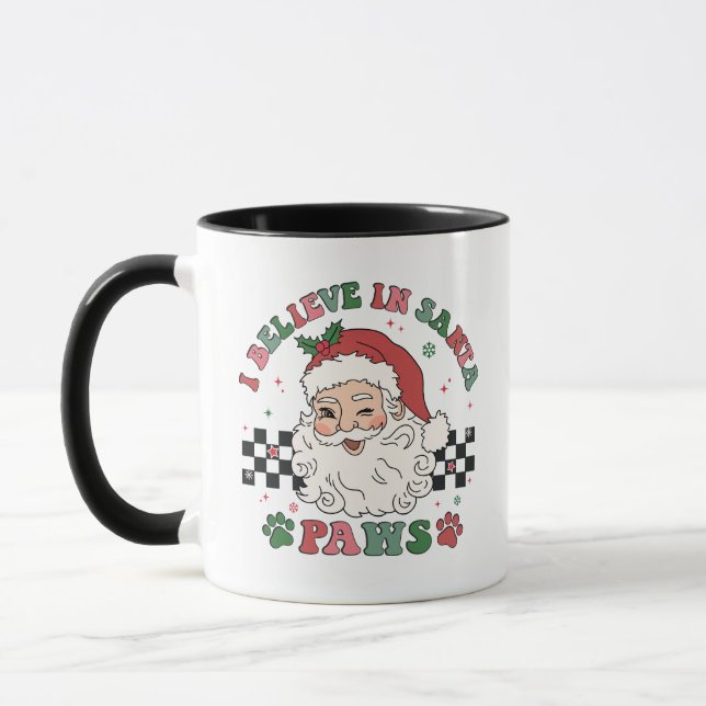 I Believe In Santa Paws Retro Christmas Dog Lover Mug (Left)