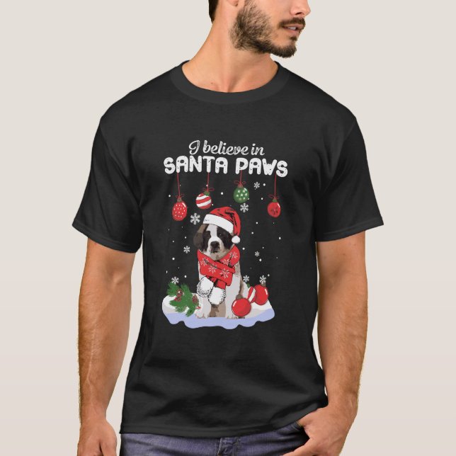 I Believe In Santa Paws Saint Bernard Gift T-Shirt (Front)