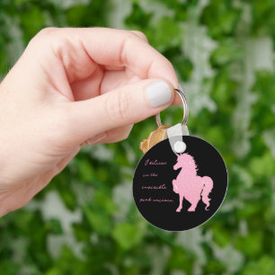 I believe in the invisible pink unicorn. key ring