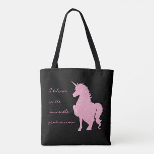 I believe in the invisible pink unicorn. tote bag