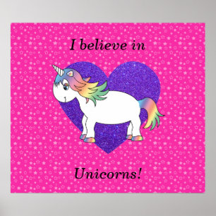 I believe in unicorns pink stars poster