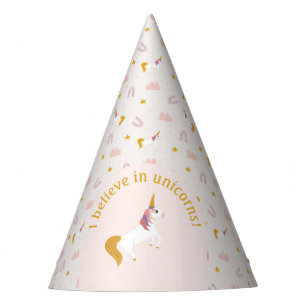 I Believe in Unicorns Pink Yellow Party Hat