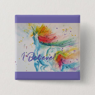 I Believe In Unicorns Rainbow Cute Girls Teenager 15 Cm Square Badge