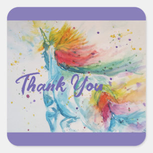 I Believe In Unicorns Rainbow Thank You Childs Square Sticker