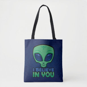 I Believe In You Friendly Cartoon Alien Tote Bag