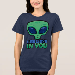 I Believe In You Friendly Cartoon Alien Tri-Blend Shirt