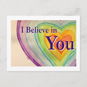 I Believe in You Rainbow Hearts Art Postcard