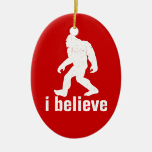 I Believe - red and white Ceramic Tree Decoration