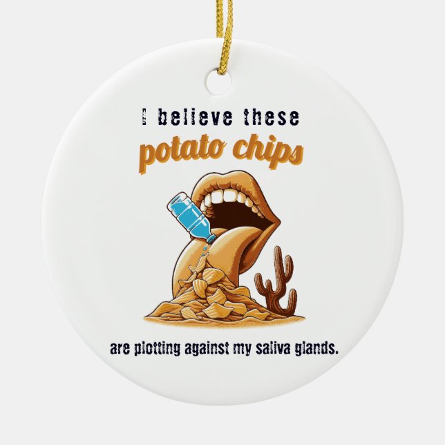 I believe these potato chips are plotting against  ceramic tree decoration (Front)