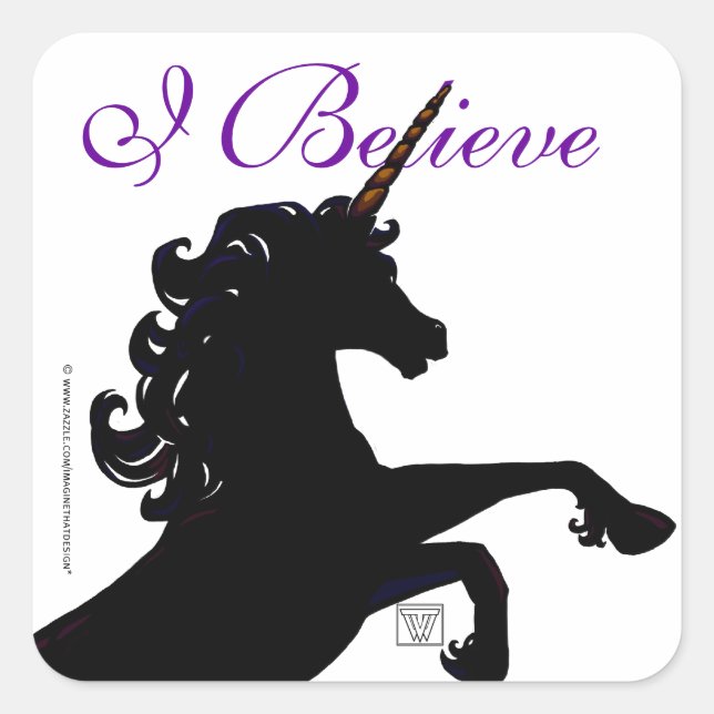 I Believe Unicorn Silhouette Square Sticker (Front)