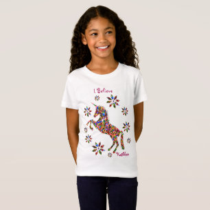 I Believe Whimsical Unicorn Flowers Personalise T-Shirt