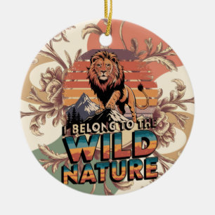 I Belong To The Wild Fierce Lion Illustration Ceramic Tree Decoration