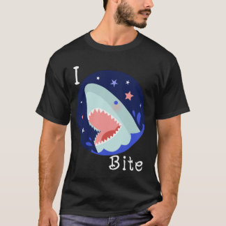 I Bite Cute Shark-White Letter T-Shirt