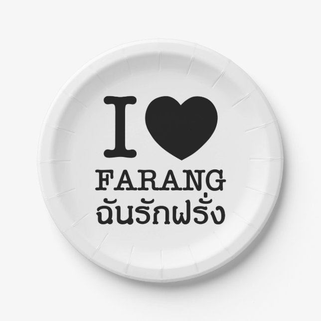 I Black Heart (Love) Farang Paper Plate (Front)