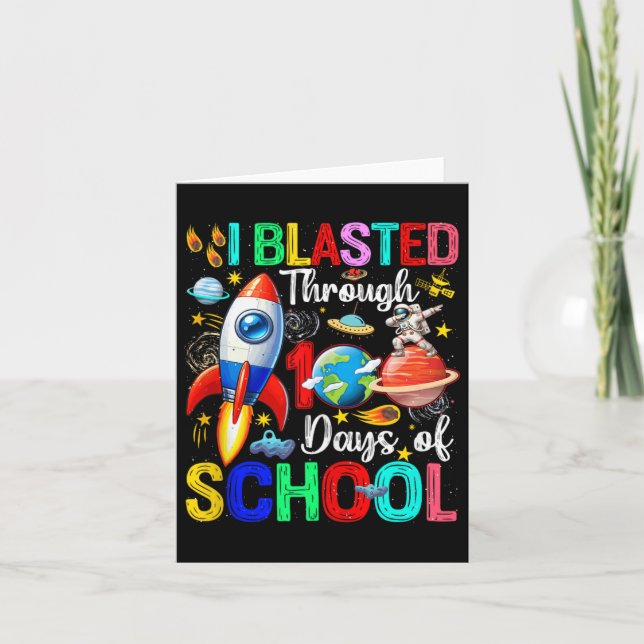 I Blasted Through 100 Days School Colourful Rocket Card (Front)