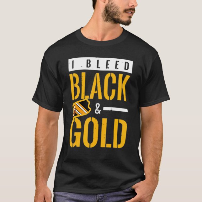 I Bleed Black and Gold Game Day Group School Footb T-Shirt (Front)