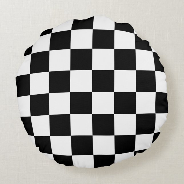 I Bleed Racing Check Black White Chequered Custom Round Cushion (Back)