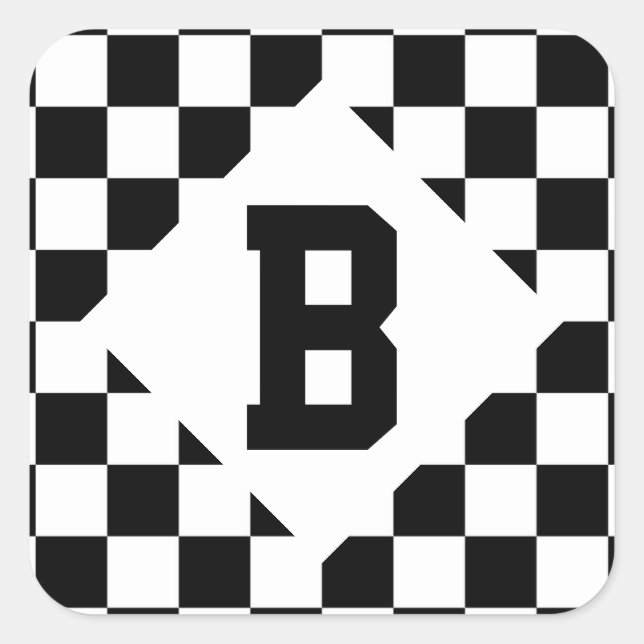I Bleed Racing Check Black White Chequered Custom Square Sticker (Front)