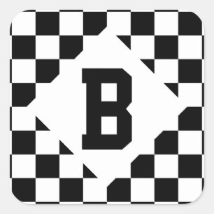 I Bleed Racing Check Black White Chequered Custom Square Sticker