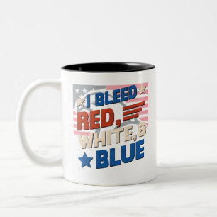 I Bleed Red, White & Blue – Patriotic American Two-Tone Coffee Mug