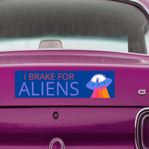 I BRAKE FOR ALIENS Cute UFO Spaceship  Bumper Sticker