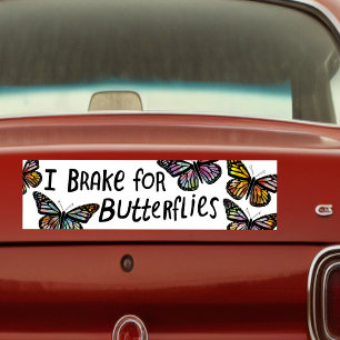 I BRAKE FOR BUTTERFLIES Monarch Watercolor  Bumper Sticker