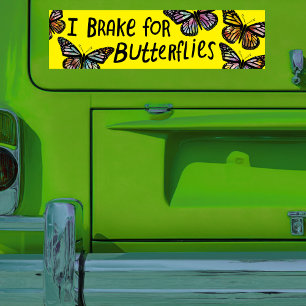 I BRAKE FOR BUTTERFLIES Monarch Watercolor  Bumper Sticker