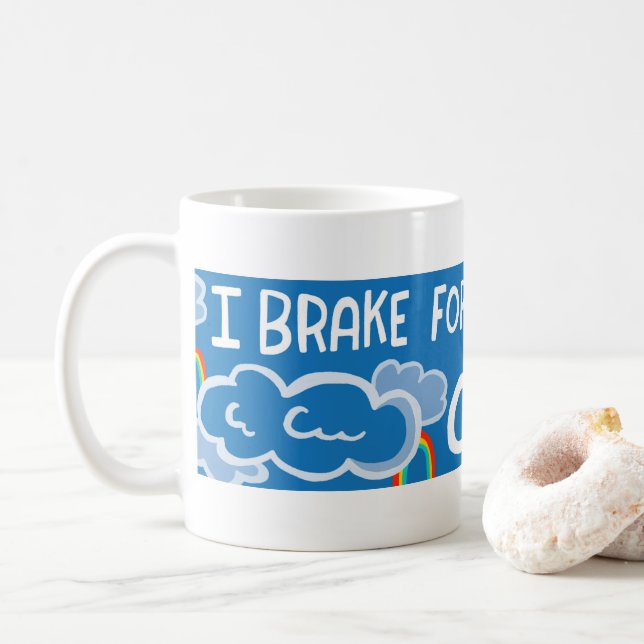 I BRAKE FOR CLOUDS colourful rainbow Coffee Mug (With Donut)