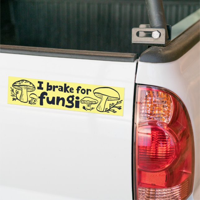 I BRAKE FOR FUNGI Cute Mushrooms Foraging Nature Bumper Sticker (On Truck)