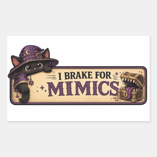 I Brake For Mimics Funny D&D Wizard Cat Sticker (Front)