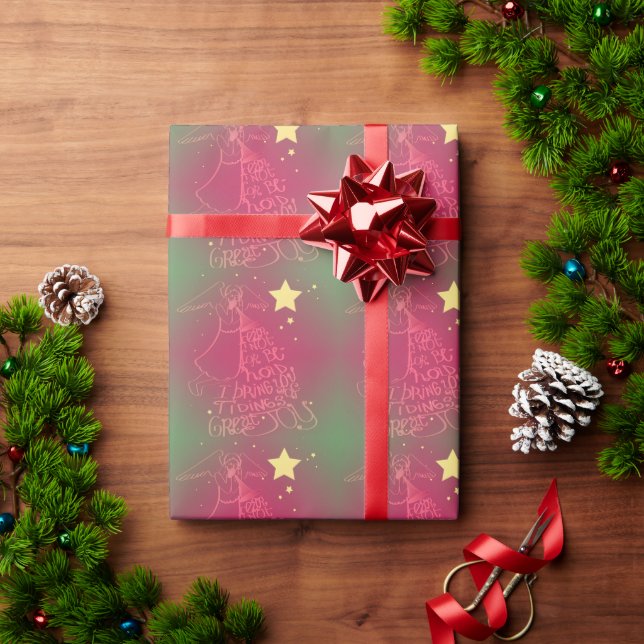 "I bring you tidings" Angel Pink and Green Wrapping Paper (Holiday Gift)