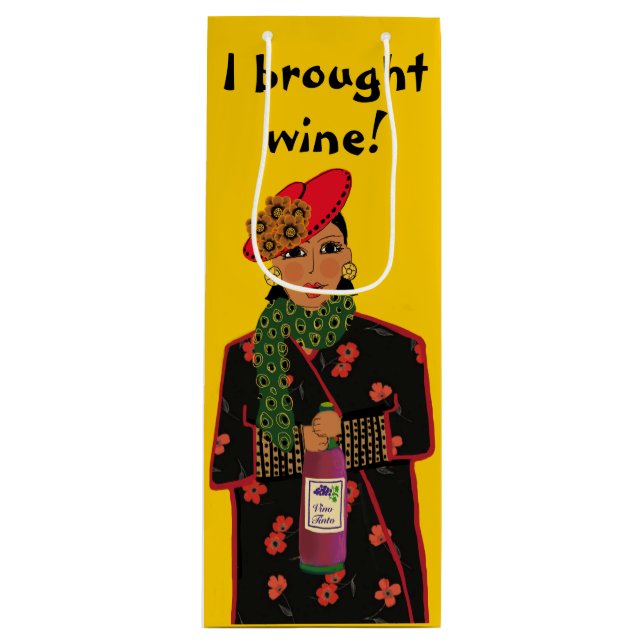 I Brought Wine! Yellow Wine Gift Bag (Front)