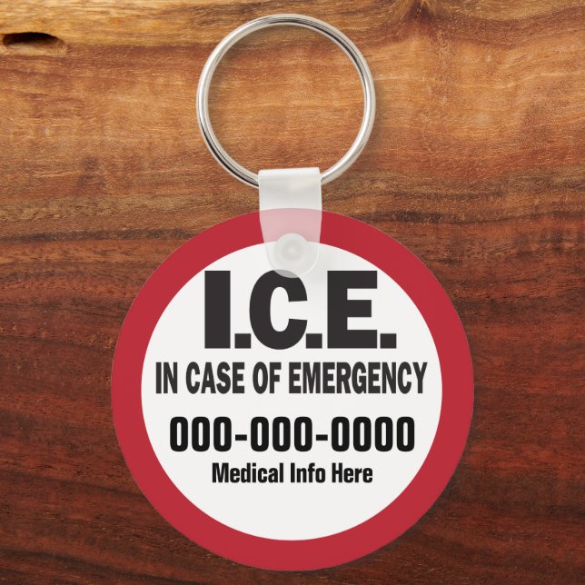 I.C.E. In Case of Emergency medical Key Ring (Front)